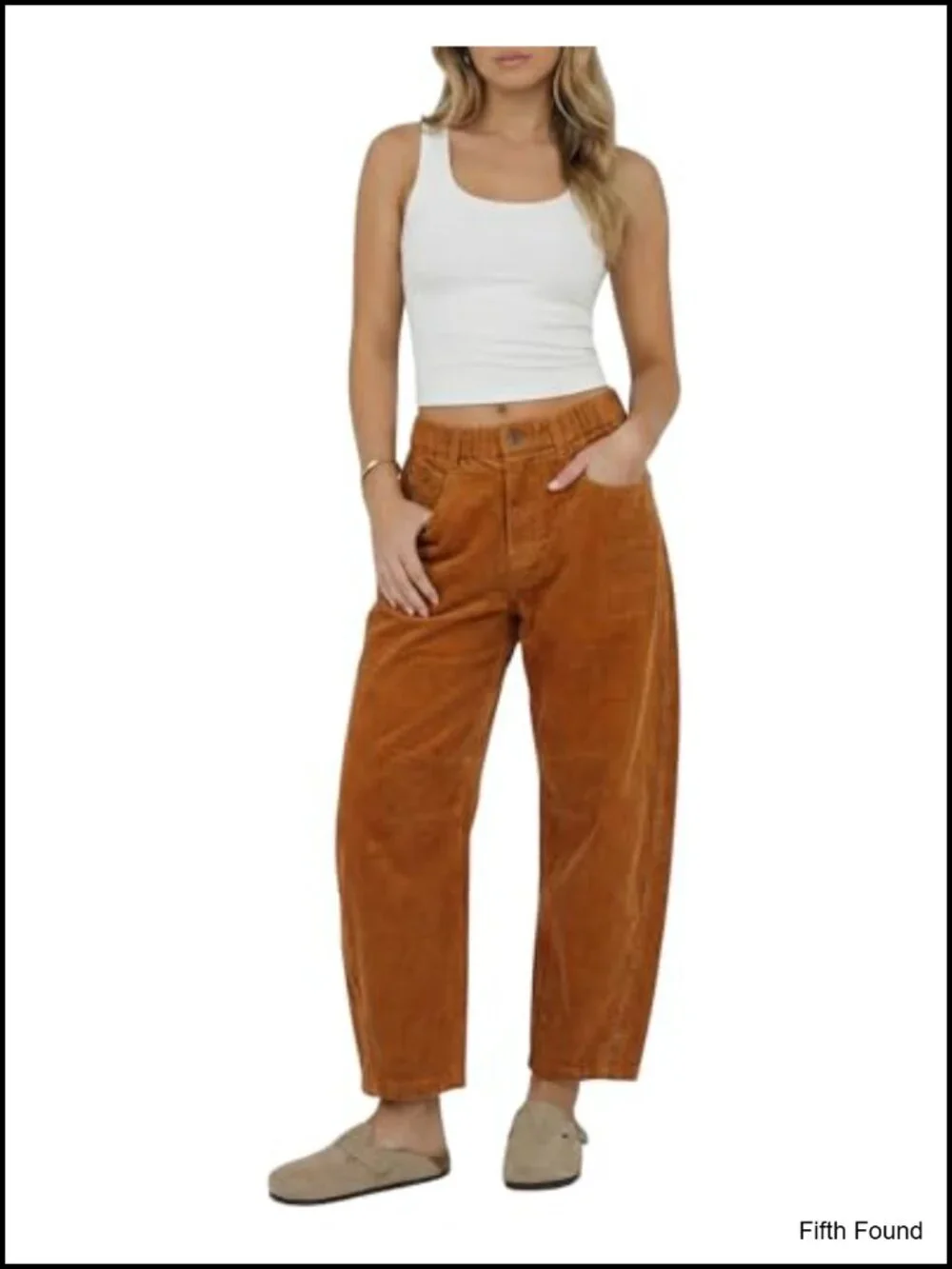 Women's Corduroy Barrel Pants Mid-Rise Elastic Waist Wide Leg Baggy Trousers